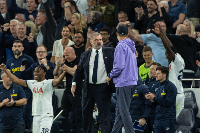 Ange Postecoglou and Jurgen Klopp in Tottenham vs Liverpool || Image credit: Imago