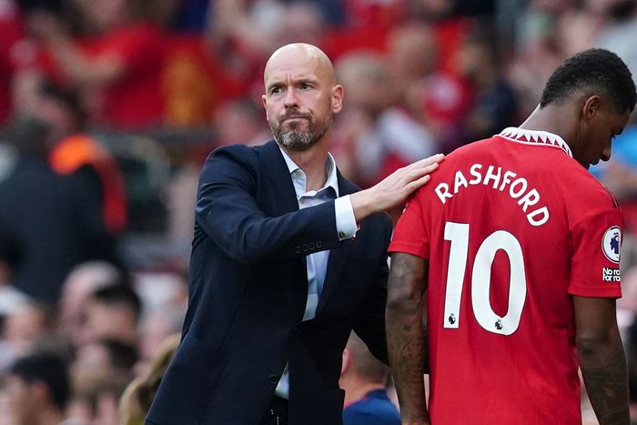 Manchester United manager Erik ten Hag and striker Marcus Rashford || Image via Sky Sports