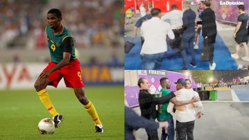 Video: Watch Samuel Eto'o kick a man outside World Cup stadium