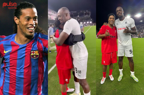 [WATCH] - Usain Bolt gets starstruck after meeting football icon Ronaldinho and asks for his signature