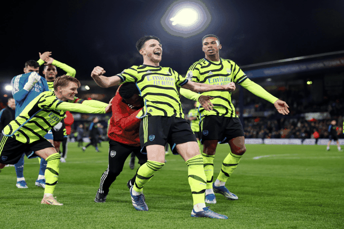 Declan Rice and his jubilant teammates after the game.
