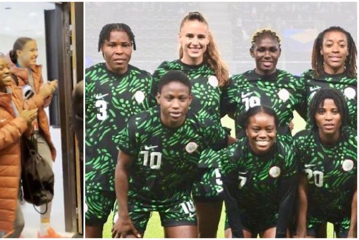 Asheligh Plumptre with her Super Falcons teammates in France.
