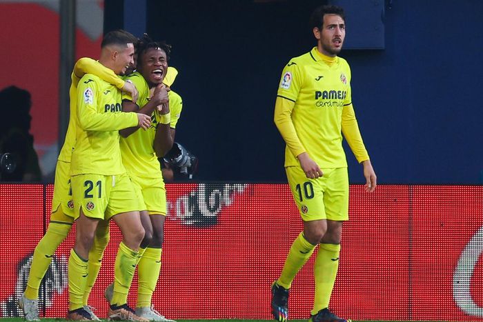 Yeremi Pino of Villareal FC celebrates scoring his side's first goal against Real Madrid