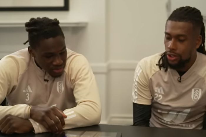Fulham duo Calvin Bassey (left) and Alex Iwobi (right) battle during the quiz before AFCON 2023