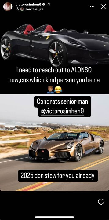 Super Eagles stars Osimhen and Boniface go at each other over new Lamborghini.