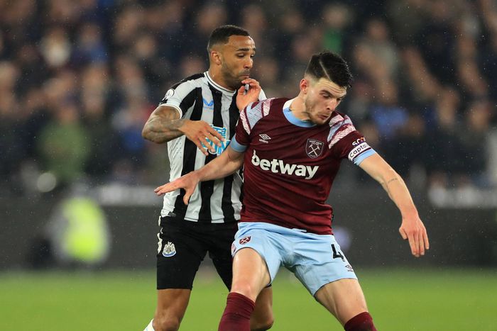 West Ham United’s Declan Rice in action against Callum Wilson of Newcastle United.