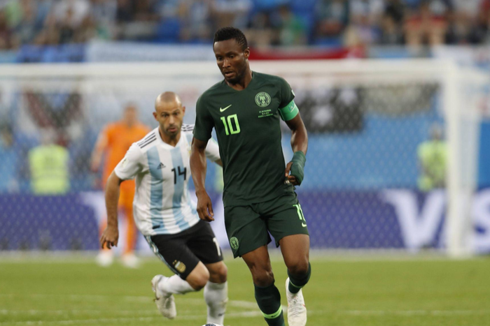 Mikel Obi in action for Nigeria against Argentina