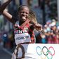 Peres Jepchirchir cuts the tape at the 2020 Tokyo Olympics.