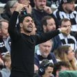 Mikel Arteta gestures as Arsenal take on Newcastle United.