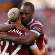 Said Benrahma and Michail Antonio celebrate West Ham goal vs Manchester United.