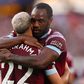 Said Benrahma and Michail Antonio celebrate West Ham goal vs Manchester United.