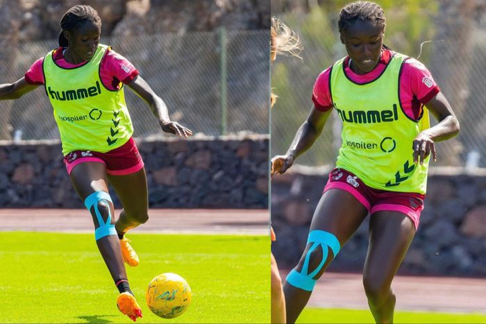 Super Falcons of Nigeria star Rinsola Babajide calms injury fears with Kinesiology Tape.