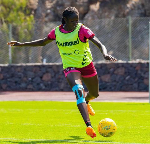Super Falcons of Nigeria star Rinsola Babajide calms injury fears with Kinesiology Tape.