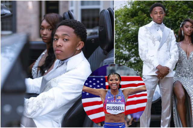 Masai Russell shows sisterly pride with a viral two-word reaction to sister's prom date with Quincy Wilson.