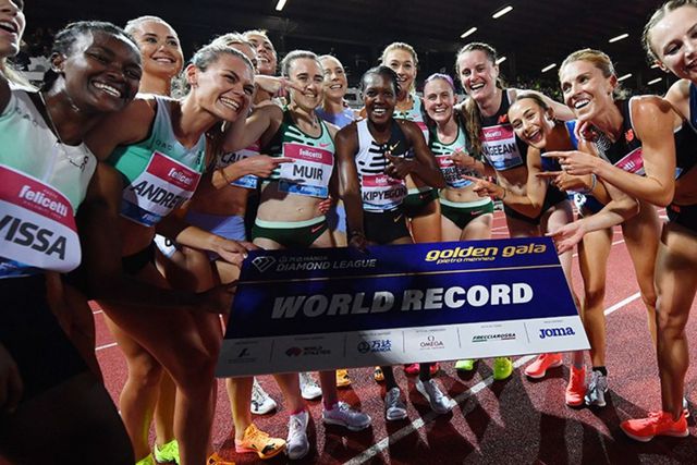 Faith Kipyegon is congratulated by her track rivals after smashing 1,500m world record in Florence.