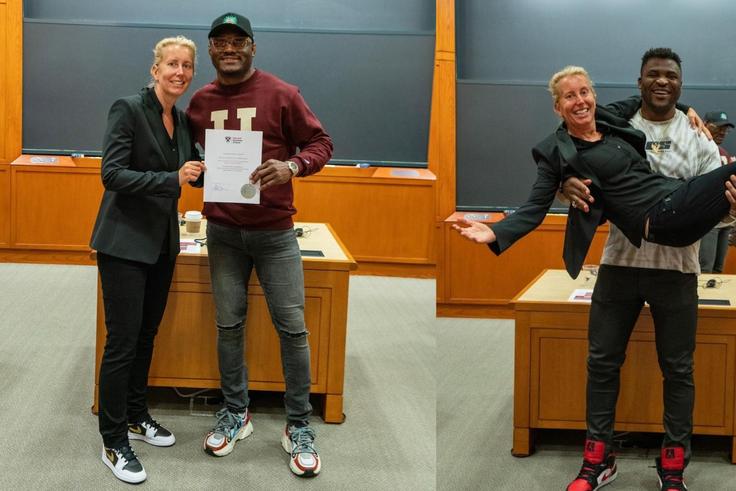 At Havard Business school, Usman and Ngannou joined athletes like Pakistani cricketers Mohammad Rizwan and Babar Azam, César Azpilicueta of Chelsea FC, Eniola Aluko, a former women's football player who is now a commentator, and others.