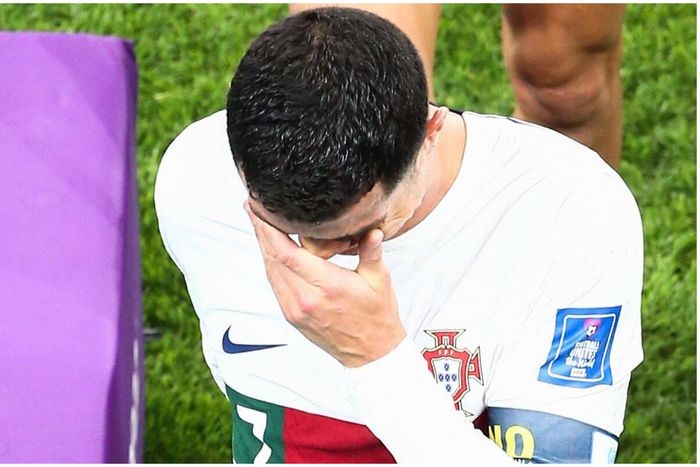 Cristiano Ronaldo of Portugal exits the World Cup in tears as he leaves the field in tears at the end of the game Morocco