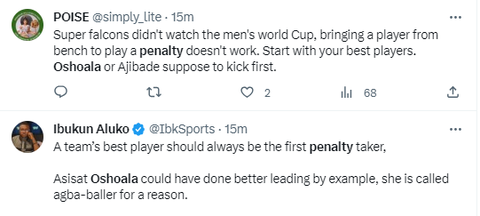 A lot of Nigerian football fans on social media were of the opinion that Head Coach Randy Waldrum already designated Oshoala to take the final spot-kick against England