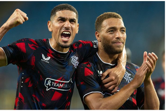 Leon Balogun and Cyriel Dessers after the game.