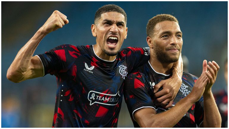 Leon Balogun and Cyriel Dessers after the game.