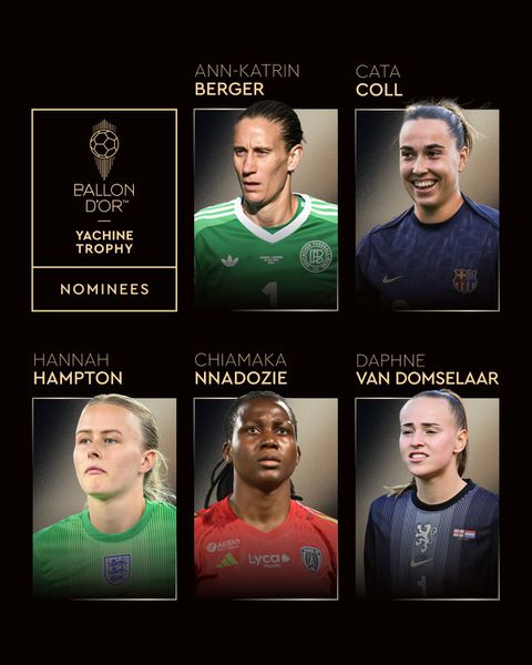 Nigeria's Chiamaka Nnadozie will have to battle Germany’s Ann-Katrin Berger, Spain’s Cata Coll, England’s Hannah Hampton, and the Netherlands’ Daphne van Domselaar for the 2025 Women’s Yachine Trophy.