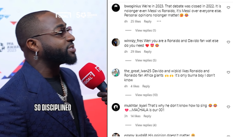 Reactions to Davido picking Ronaldo over Messi