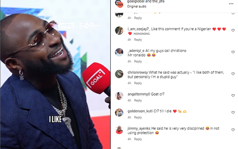 Reactions to Davido picking Ronaldo over Messi