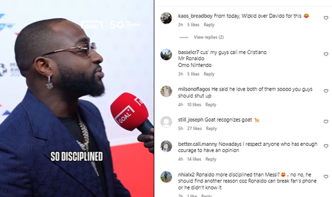 Reactions to Davido picking Ronaldo over Messi