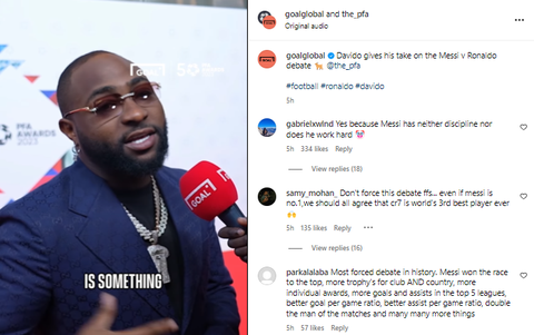 Reactions to Davido picking Ronaldo over Messi