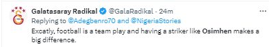 See what Galatasaray fans are saying after Victor Osimhen scored for Nigeria in 3-0 win against Benin Republic.