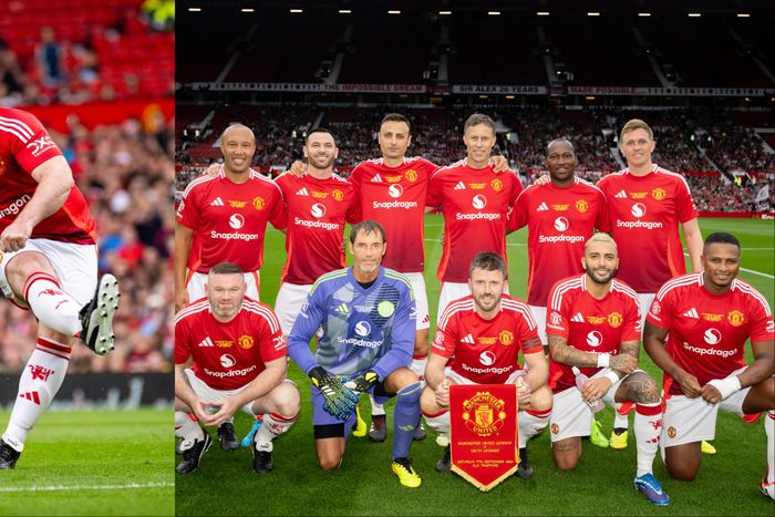 In a charity game at Old Trafford, Wayne Rooney stole the show with a free kick but Celtic legends beat Manchester United Legends.