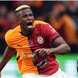 Victor Osimhen celebrates his second goal for Galatasaray against Tottenham.