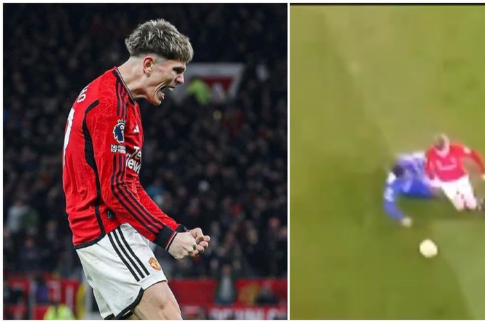 Garnacho celebrates against Reece James and Chelsea.