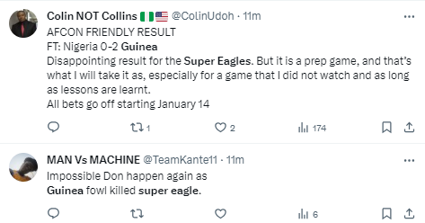 After a friendly defeat to Guinea, which follows Lesotho and Zimbabwe draws, Nigerians have given up on Super Eagles AFCON hopes.