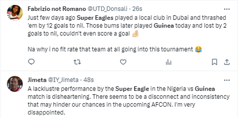 After a friendly defeat to Guinea, which follows Lesotho and Zimbabwe draws, Nigerians have given up on Super Eagles AFCON hopes.