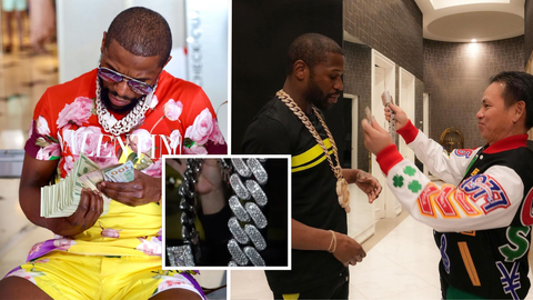 Boxing legend Floyd 'Money' Mayweather flexes over N750m on white gold chain made of 8,500 diamonds