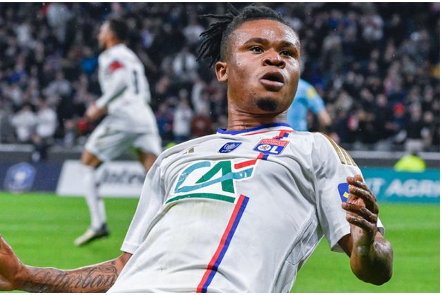 Gift Orban celebrates his first goal for Lyon.