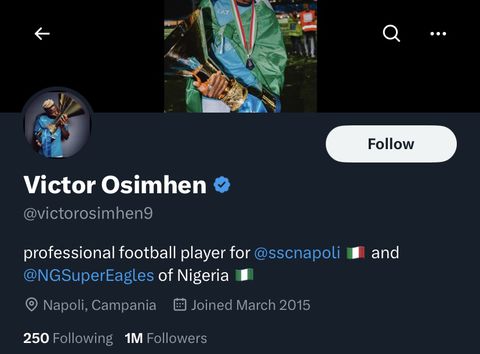 Victor Osimhen Reaches 1M Followers On X | Fab.ng