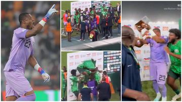 [WATCH]: Nwabali mobbed by Super Eagles stars during man of the match award ceremony