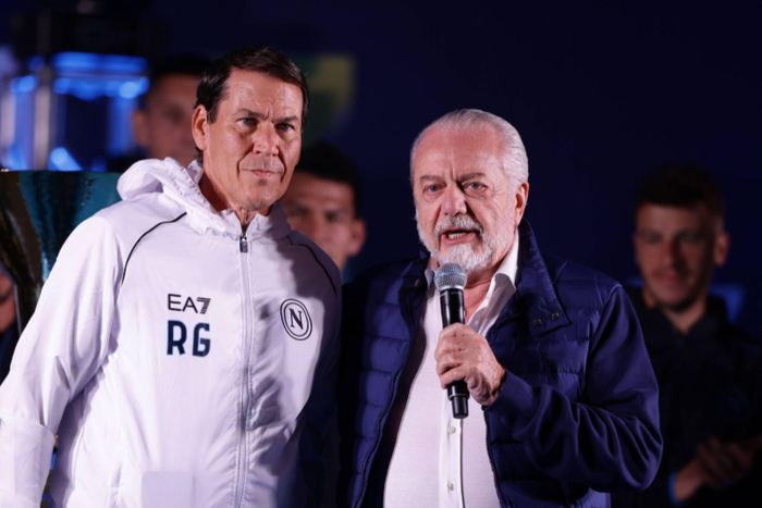 French coach Rudi Jose Garcia and SSC Napoli s Italian president Aurelio De Laurentiis || Image credit: Imago