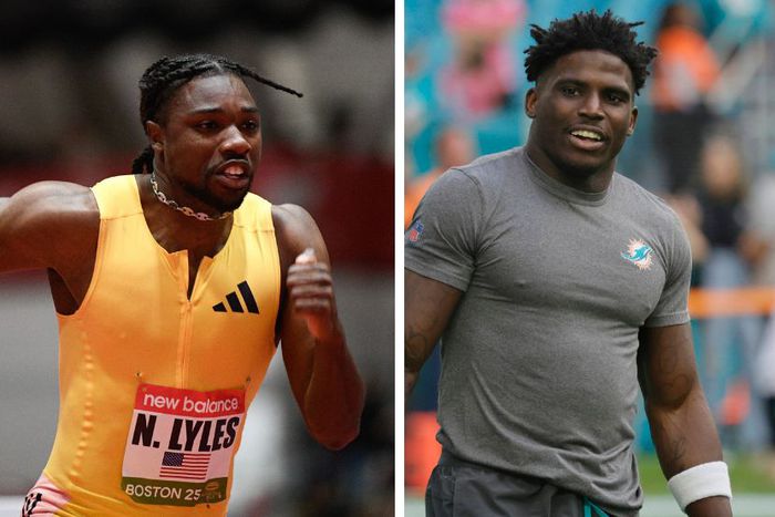 Noah Lyles and Tyreek Hill race