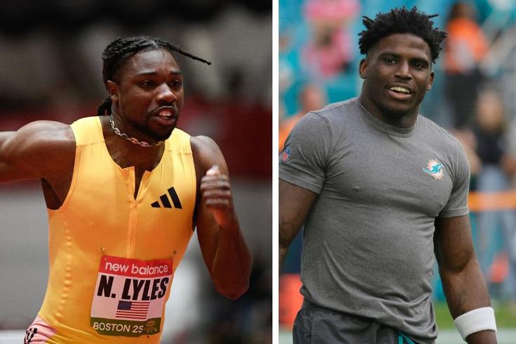 Noah Lyles and Tyreek Hill race