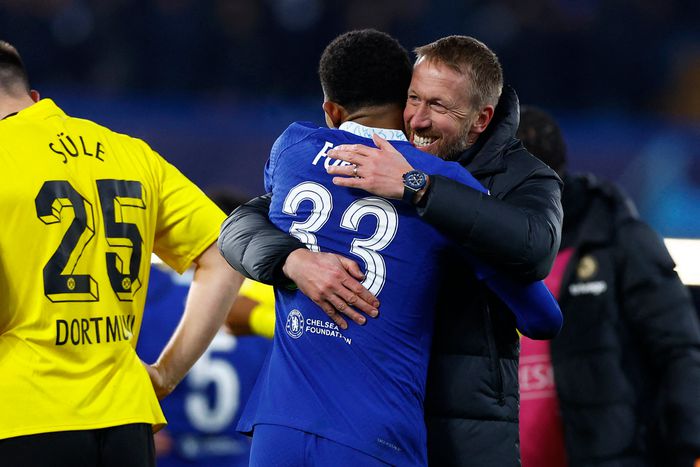 Chelsea boss Graham Potter celebrates after the win against Borussia Dortmund