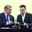 Barcelona president Joan Laporta with head coach Xavi