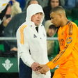 Carlo Ancelotti head coach of Real Madrid looks to Kylian Mbappe centre-forward of Real Madrid and France after is replaced during the LaLiga match between Real Betis Balompie and Real Madrid CF at Estadio Benito Villamarin || Image credit: Imago