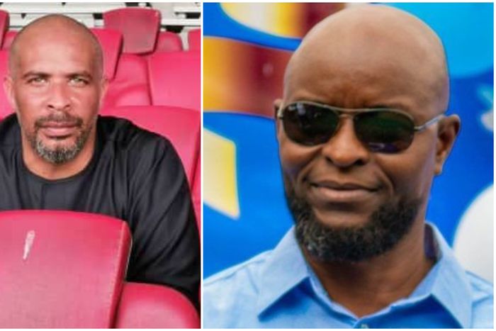 Eric Chelle (left) watches Finidi George in Port Harcourt.