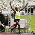 Kenya's runner Vincent Kipkemoi crosses the finish line to wins the Men s race of the Tokyo Legacy Half Marathon 2022