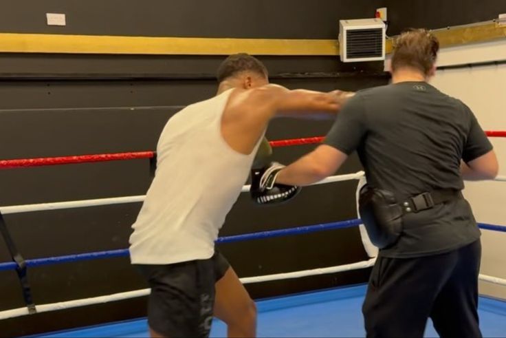 Nigerian-born boxer Anthony Joshua accidentally punches trainer Ben Davison.