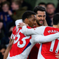 : Mikel Merino, Gabriel Martinelli, Martin Odegaard, Jurrien Timber during the Premier League match between Arsenal FC and Fulham FC at Emirates Stadium on April 1, 2025 in London, England. Photo by Sebastian Frej