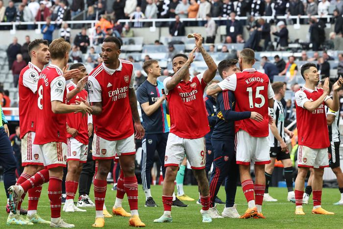 Arsenal celebrate Premier League win over Newcastle United.